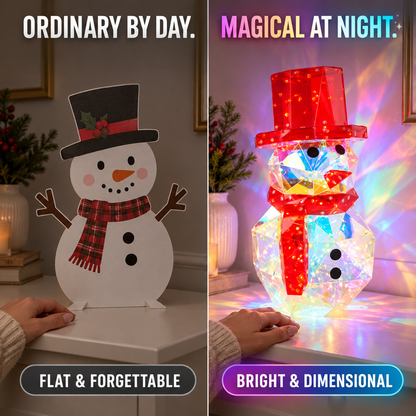 Iridescent LED Christmas Decor – Handcrafted Holiday Tree, Snowman Light Display