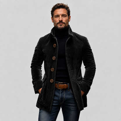Men’s Corduroy Stand Collar Jacket with Pockets