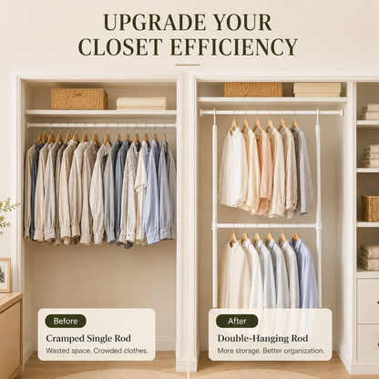 Double Closet Hanging Capacity with Expandable Heavy-Duty Steel Rod