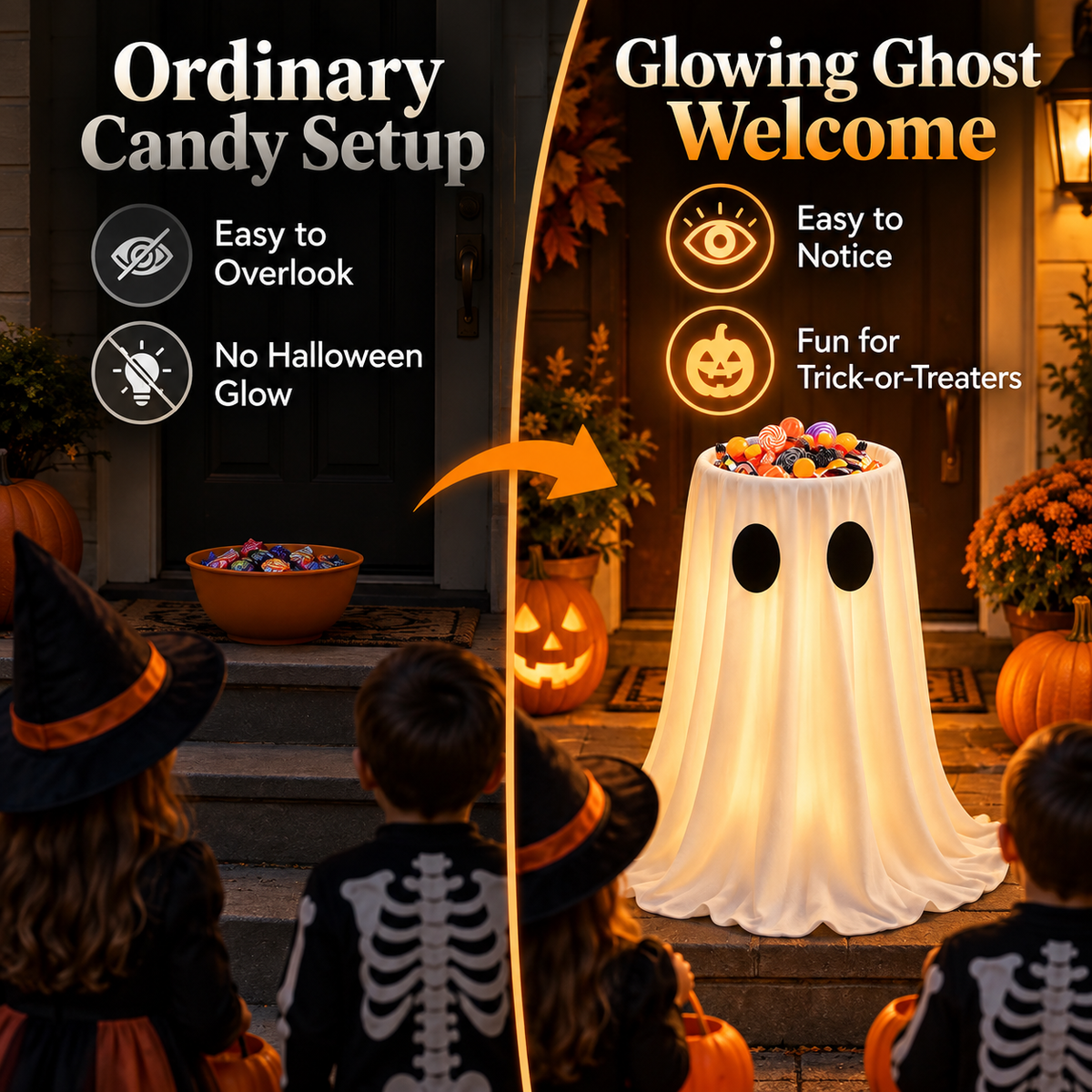 Glowing Ghost Candy Holder Lights Up Trick-or-Treat Night