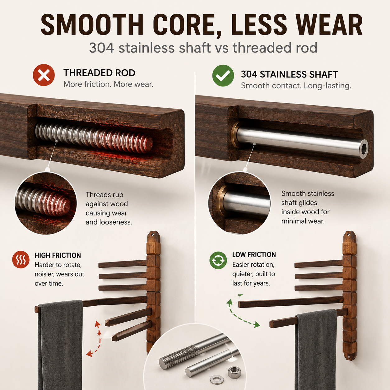 Premium Walnut Rotating Wall Rack for Clothes & Towels