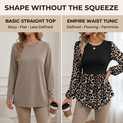 Women's Long Sleeve Tunic Top with Flattering Empire Waist