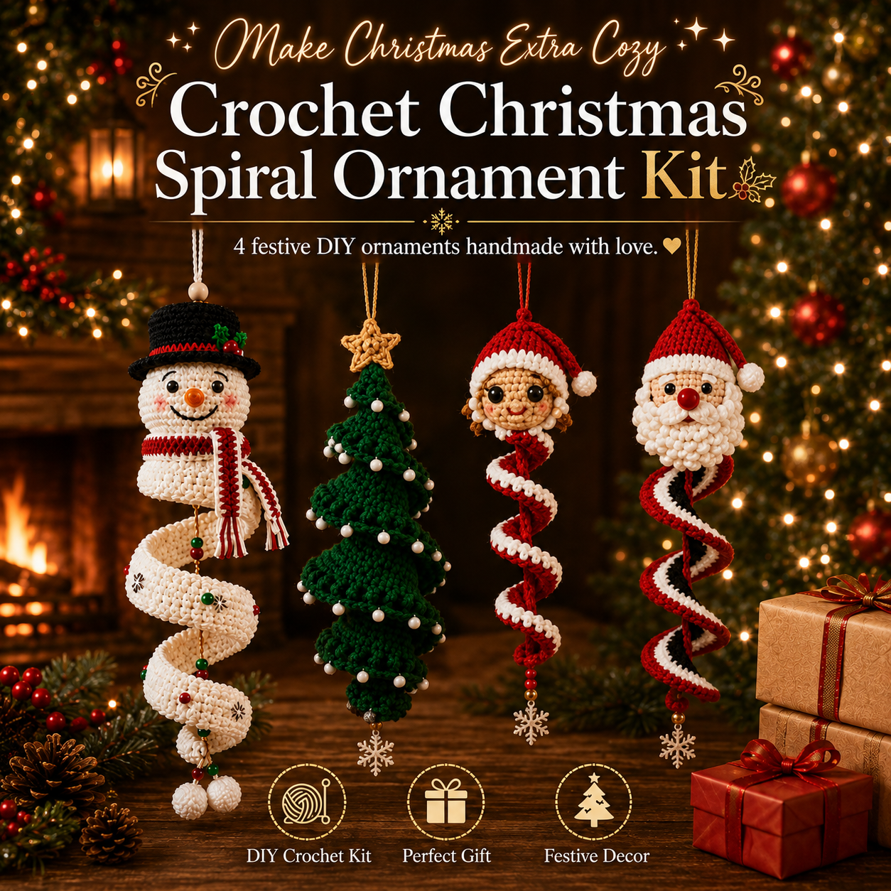 🎄 Handmade Christmas Crochet Ornament Kit - The Perfect DIY Holiday Gift & Decoration 🎅