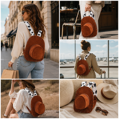 Retro Denim Hat Design Backpack - Stylish & Spacious Everyday Travel Companion