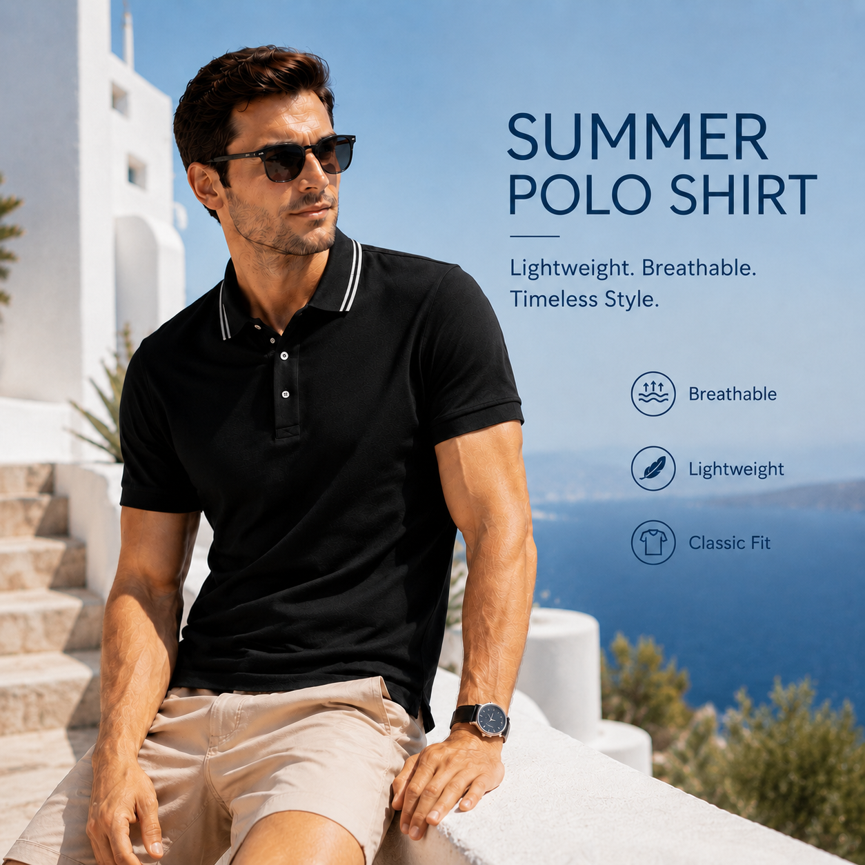 Men's Cool & Breathable Summer Polo Shirt – Stretch Slim Fit