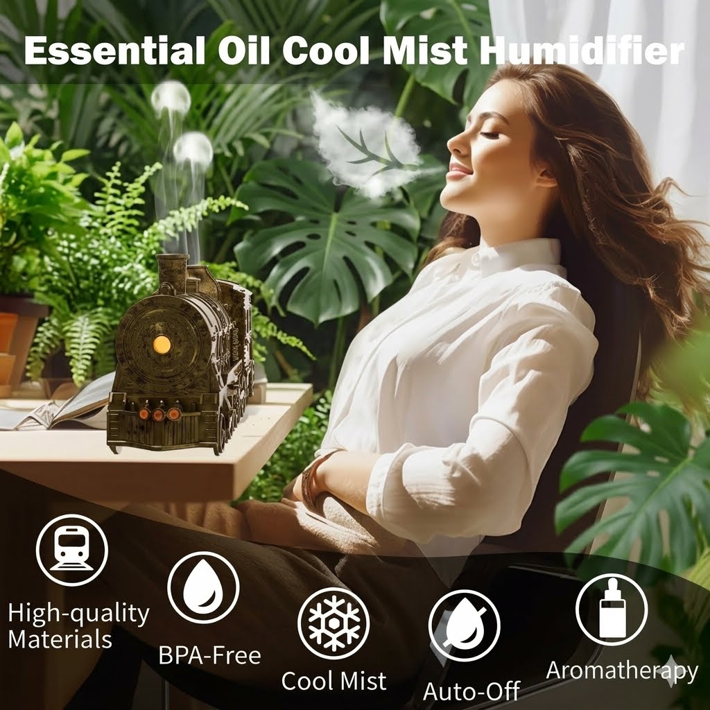 Train Diffuser 300ML Essential Oil Diffuser Cool Mist Humidifier Aroma Diffuser with Night Light