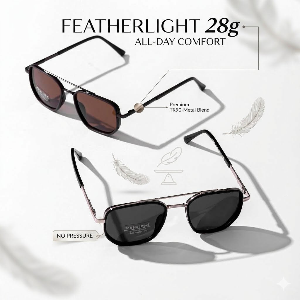 Polarized UV400 Sunglasses – Lightweight Geometric Square Frame