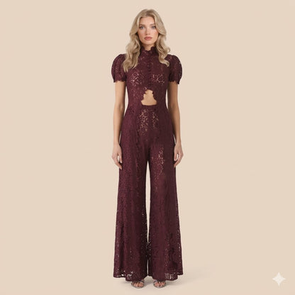 Lace Cutout Round-Neck Split Dress Set