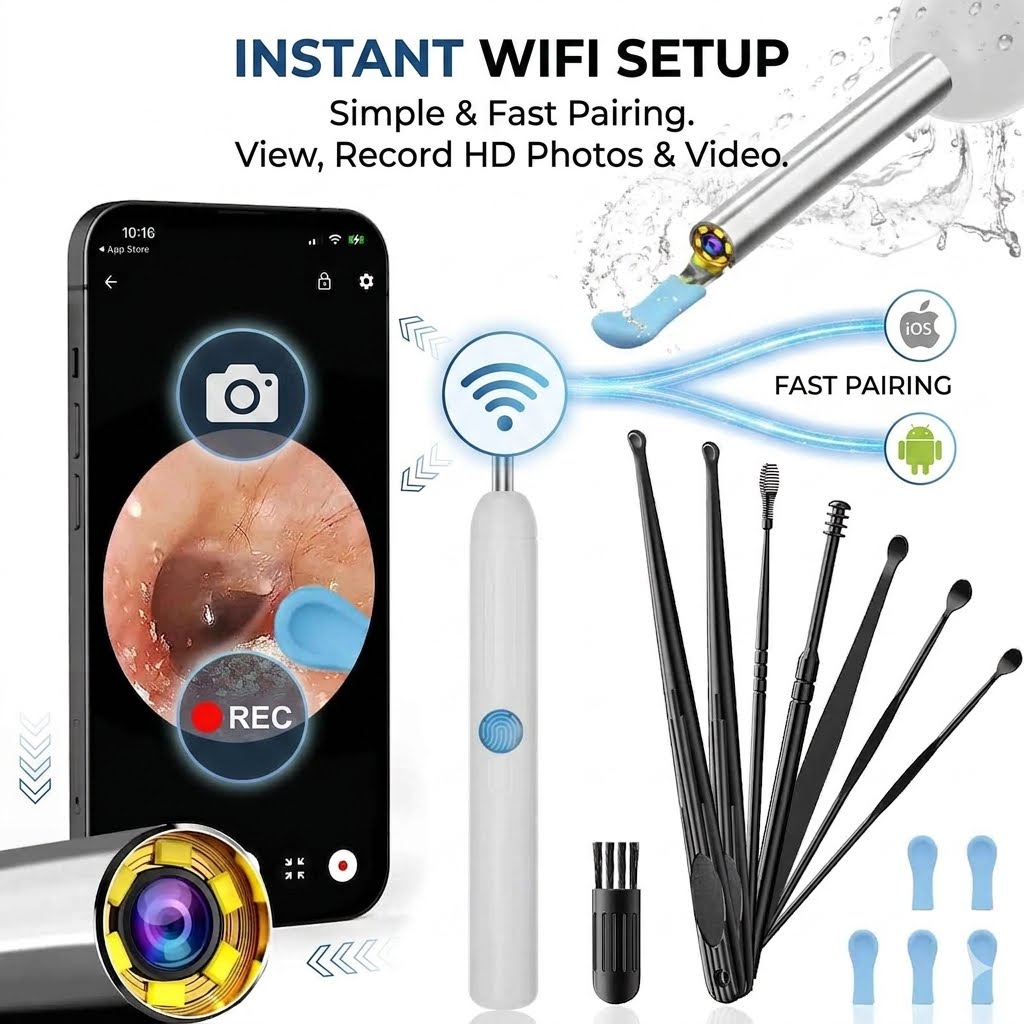 1080P HD Smart Ear Cleaner Camera - Safe ABS Visual Earwax Removal Kit with 8 Professional Tips & Certified Safety