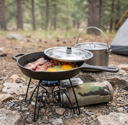 Windproof Camping Stove — One-Click Ignition, Foldable Design & Stable Cooking Power