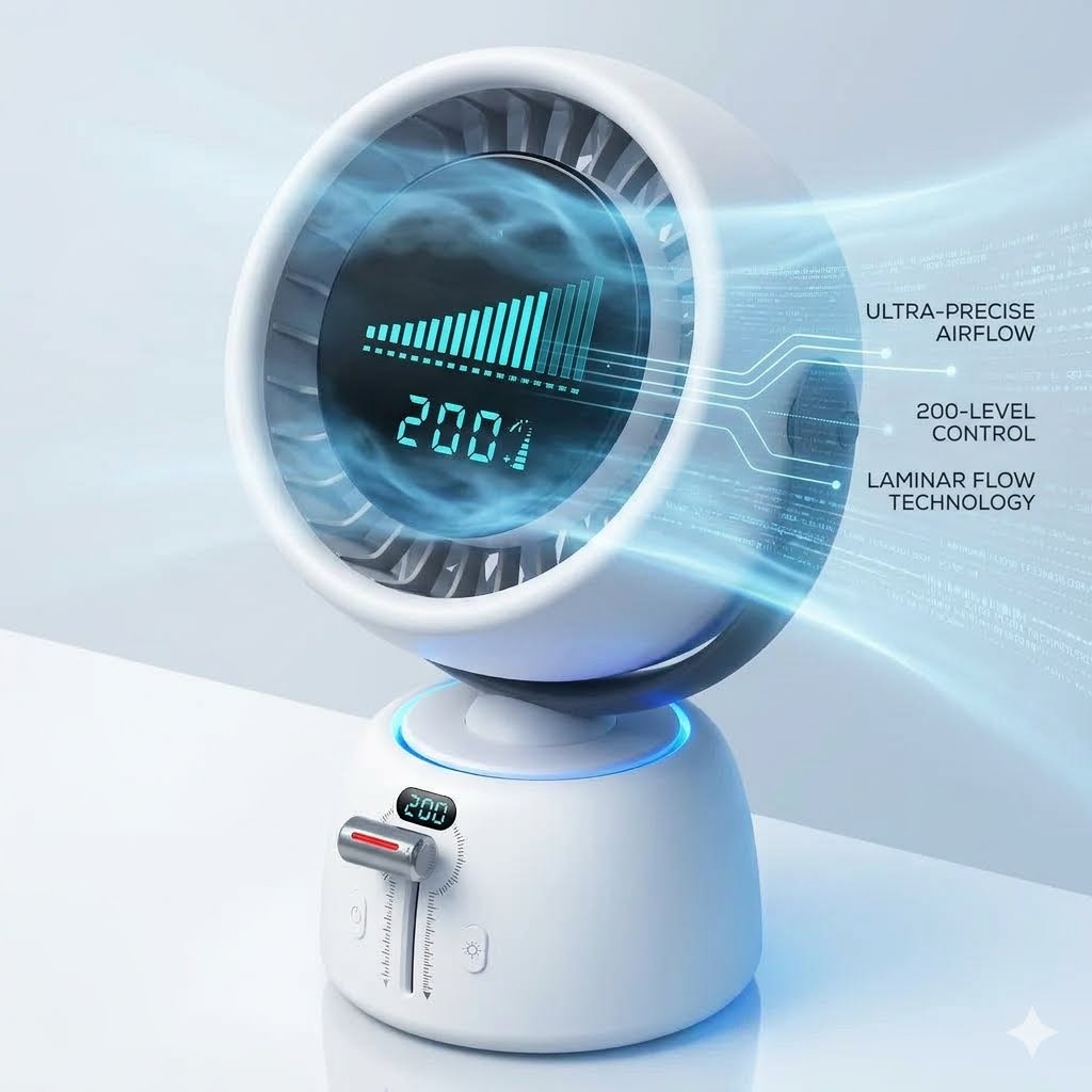 ❄️ AI Face-Tracking Desk Fan – 200-Speed Quiet Cooling with Digital Display & Type-C Charging