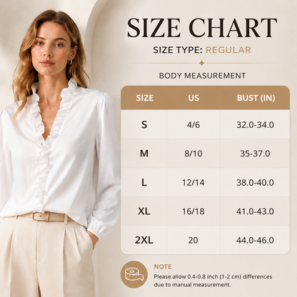 Women’s Ruffled V-Neck Puff Sleeve Blouse – Elegant Everyday Top