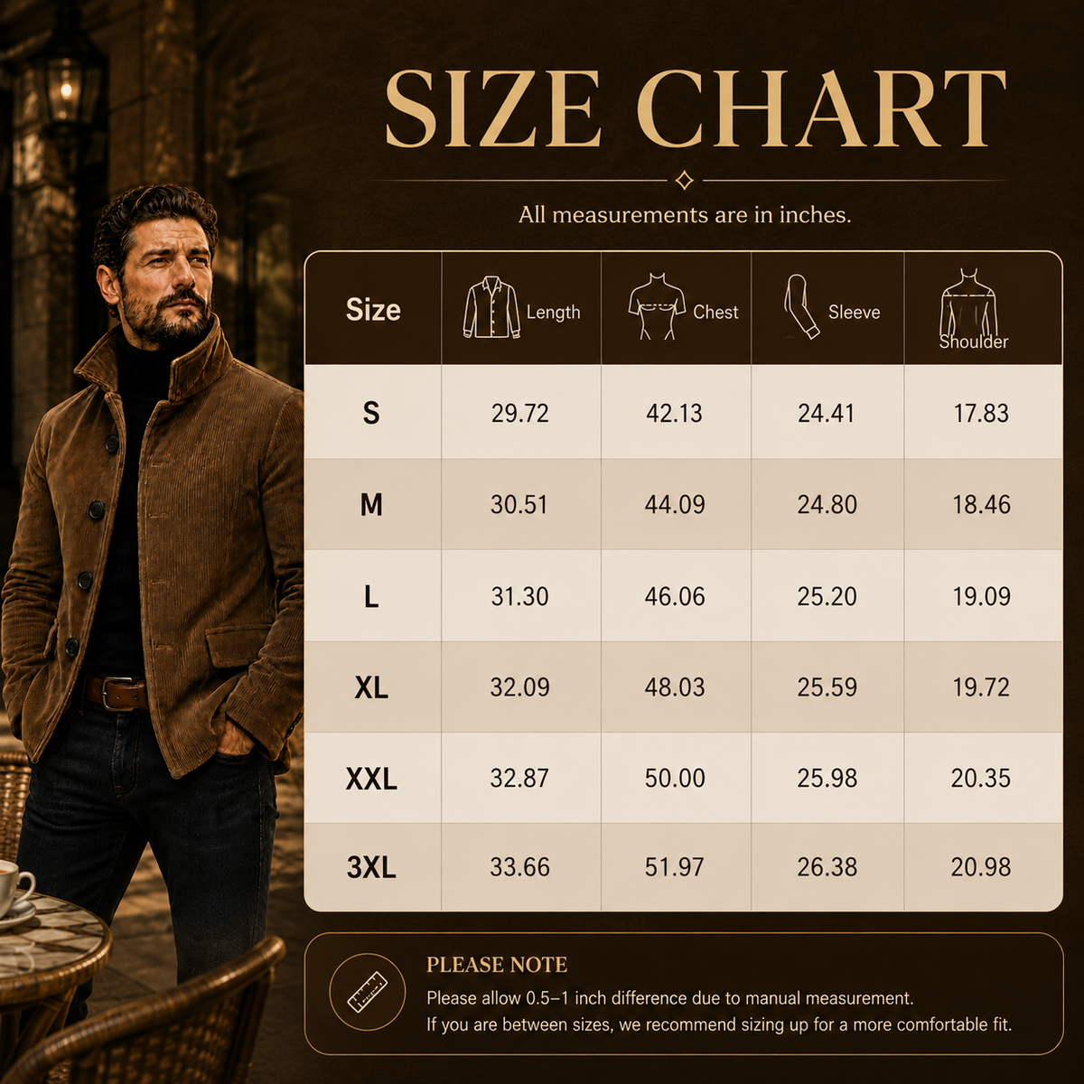 Men’s Corduroy Stand Collar Jacket with Pockets