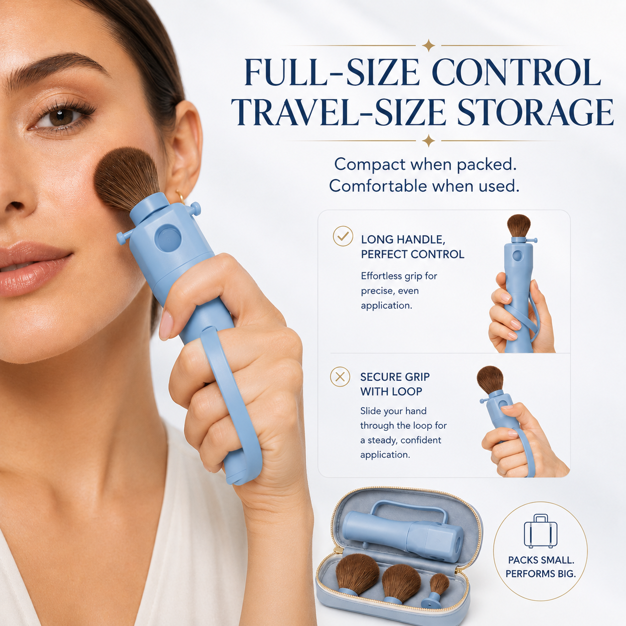 4-in-1 Portable Makeup Brush Set with Interchangeable Heads