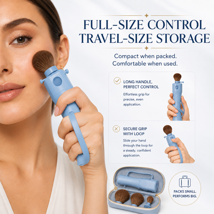 4-in-1 Portable Makeup Brush Set with Interchangeable Heads