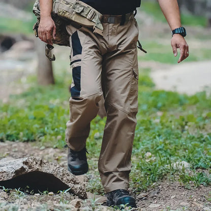 Men's Solid Color Waterproof Tactical Work Pants & Multi-Pocket