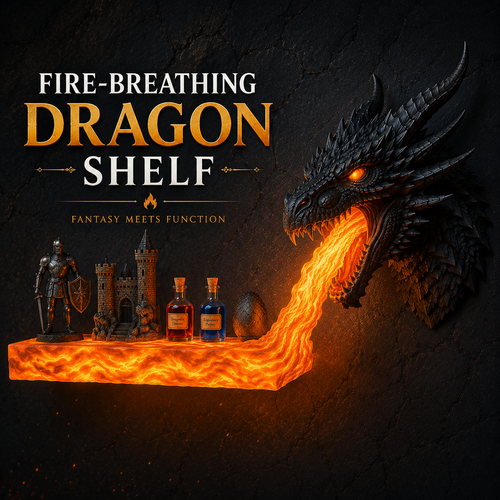 LED fire-breathing dragon wall decoration, wall hanging shelf with glowing flame lights