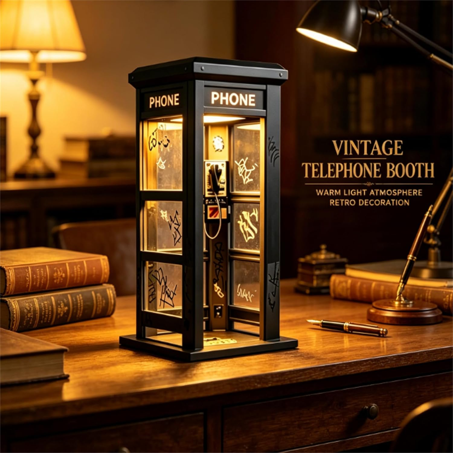 Retro-Style Telephone Booth Decorative Lamp