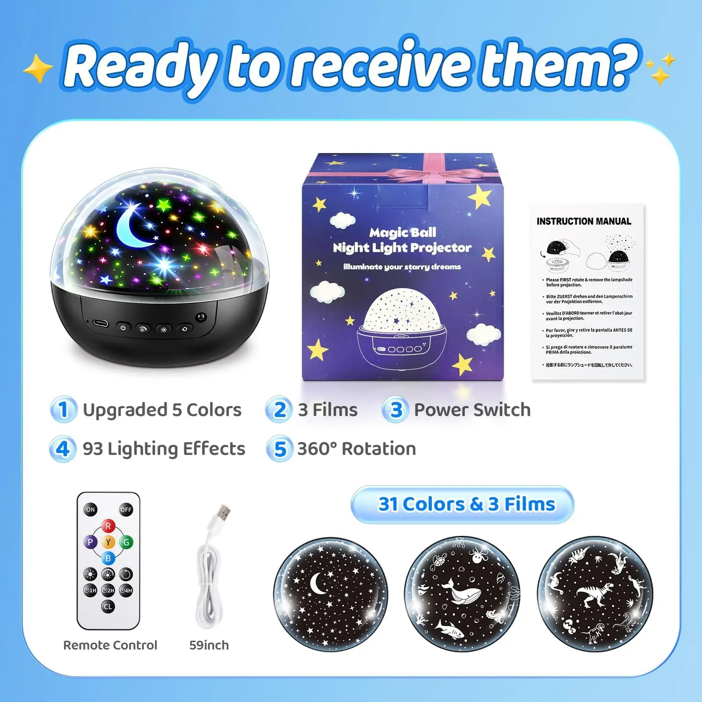 Spherical Starry Sky Projector Night Light - Multiple Starry Sky Themes