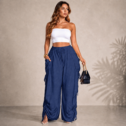 Women’s Relaxed Wide-Leg Pants – Adjustable Drawstring Waist Casual Trousers