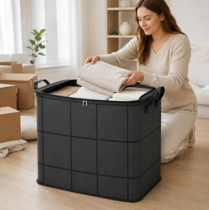 Spacious Moving Fabric Storage Bin – Zippered Organizer for Quilts