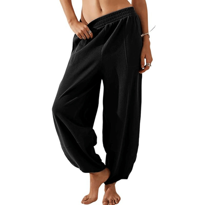 New Women's Casual Elastic Waist Belt Wide-Leg Harem Pants