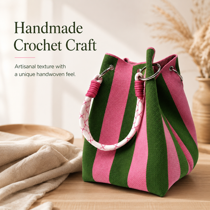 Boho Woven Bucket Bag – Lightweight Crochet Shoulder Bag