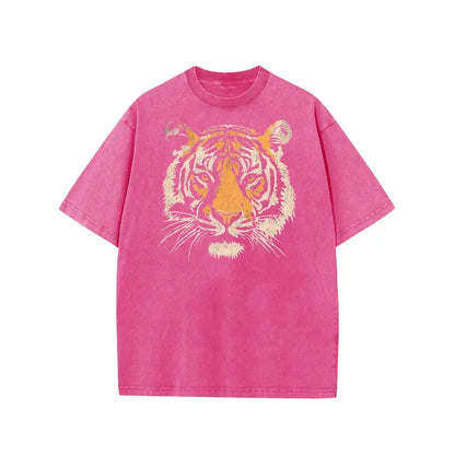 Vintage Tiger Graphic Loose-Fit Cotton T-Shirt