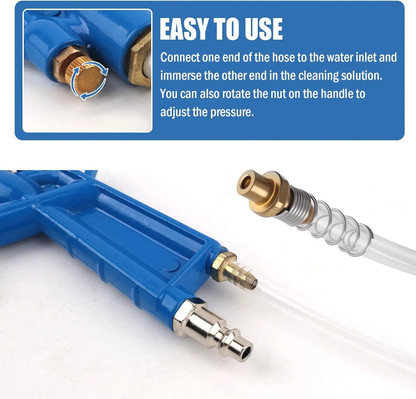 Pneumatic spray gun for cleaning confined spaces