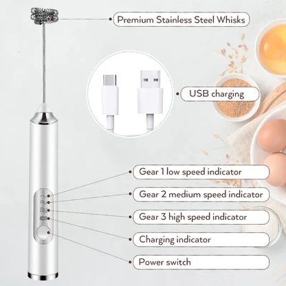 3-in-1 Rechargeable Milk Frother – Perfect for Coffee and Baking