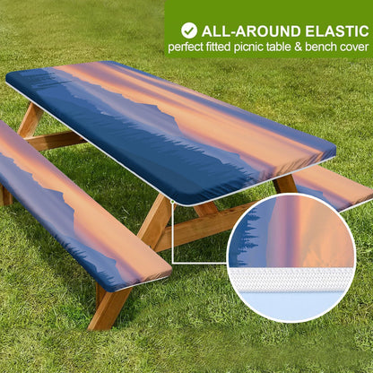 🏕️ Stretch Tablecloth Set with Bench Covers & Bag – Waterproof Polyester, Fitted Elastic, Machine Washable for Outdoor Patio – Available in 30"x48", 30"x72", 30"x96" 🧺✨