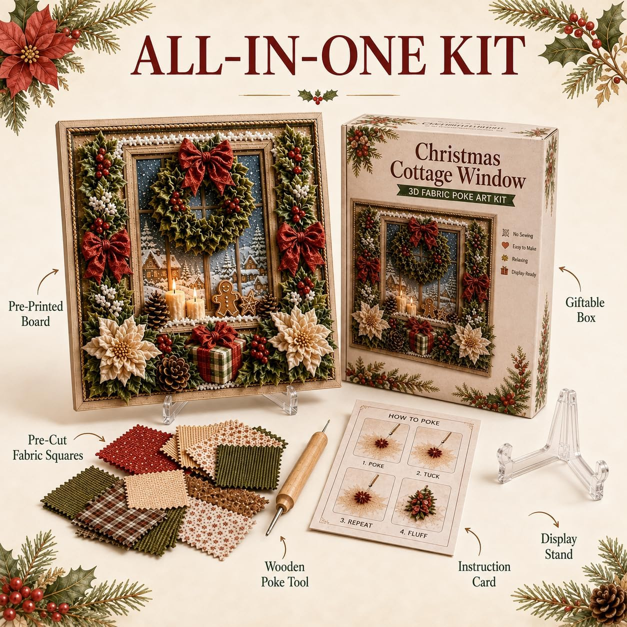 3D Christmas Fabric Poke Art Kit