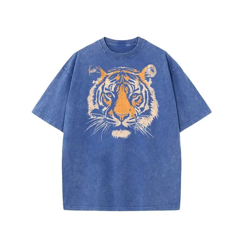 Vintage Tiger Graphic Loose-Fit Cotton T-Shirt