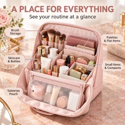 Stand-Up Travel Makeup Organizer Bag – Large Capacity Vanity Case