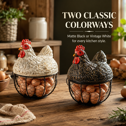 Vintage Rooster Wire Egg Storage Basket