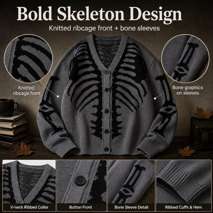 Skeleton Ribcage Oversized Knit Button Cardigan