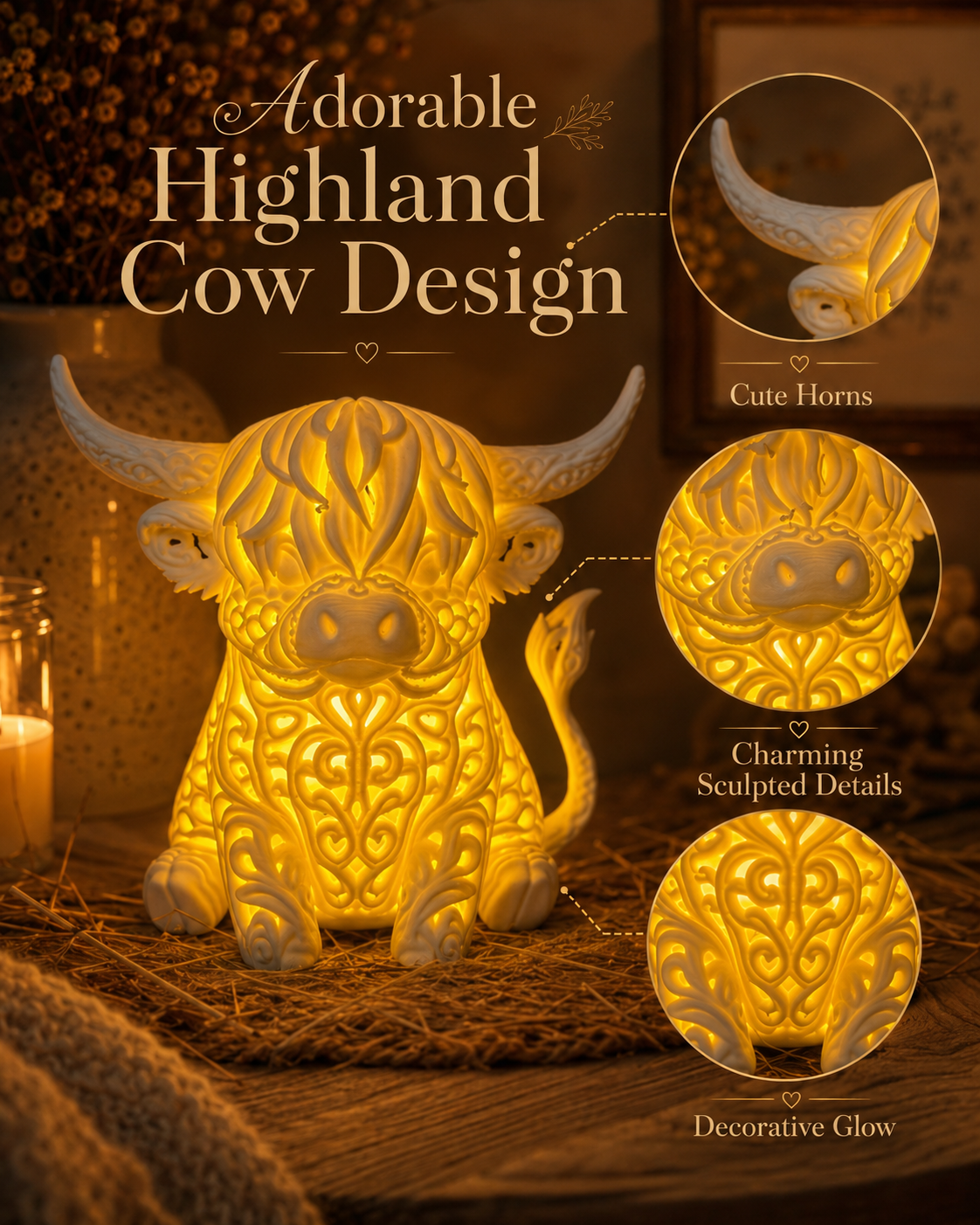 Rechargeable Highland Cow Night Light – Magical 3D Glow Lamp