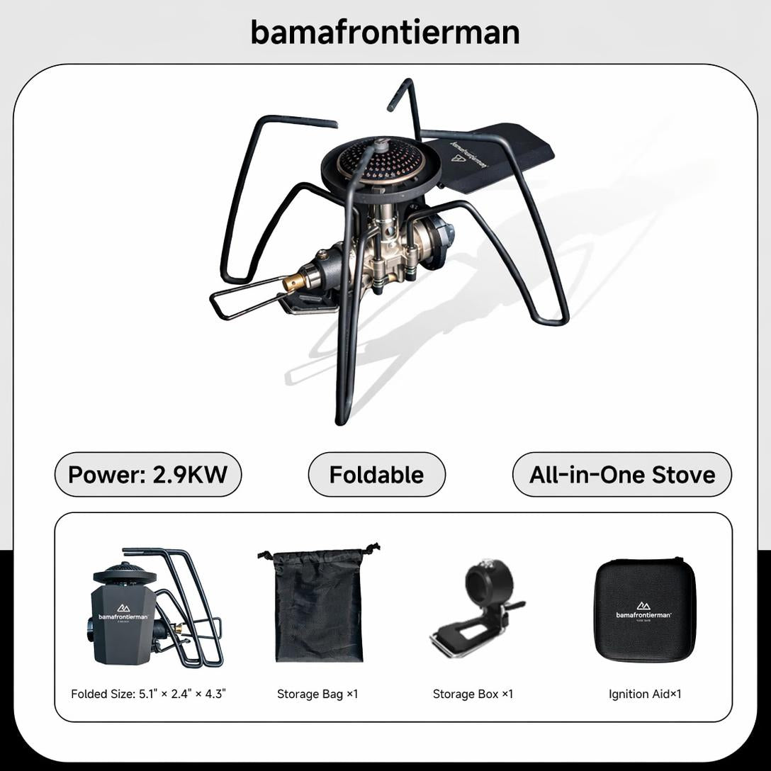 Windproof Camping Stove — One-Click Ignition, Foldable Design & Stable Cooking Power