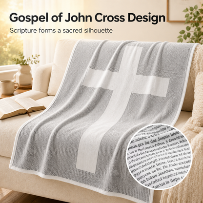 Gospel of John Blanket Soft Scripture Throw with Cross Silhouette