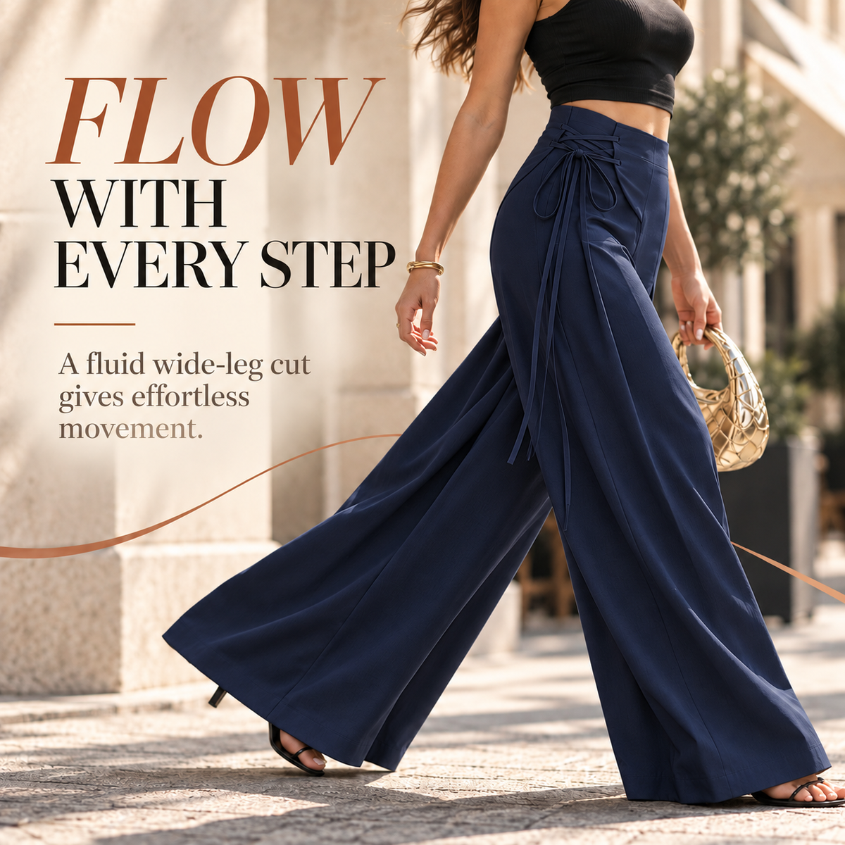 Women's High-Waist Asymmetric Lace-Up Wide-Leg Pants – Flattering Sculpted Fit👖✨