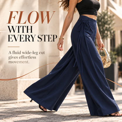 Women's High-Waist Asymmetric Lace-Up Wide-Leg Pants – Flattering Sculpted Fit👖✨