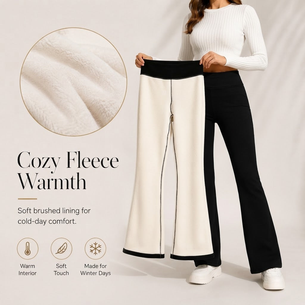Women's Winter High-Waist Fleece-Lined Flare Pants with Pockets