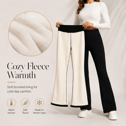 Women's Winter High-Waist Fleece-Lined Flare Pants with Pockets