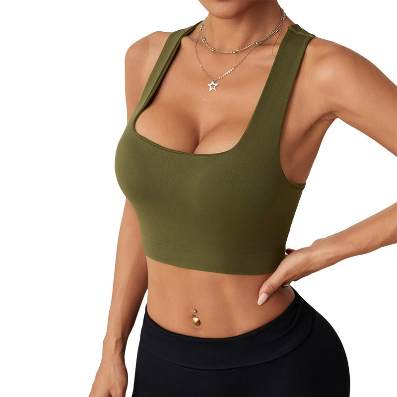 High-Stretch Square Neck Y-Back Sports Bra with Removable Pads