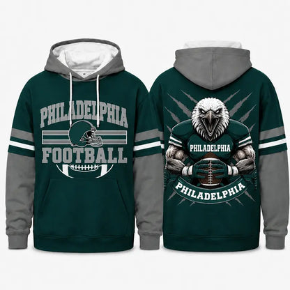 Retro Football Helmet Graphic Hoodie Varsity Style From Every Angle