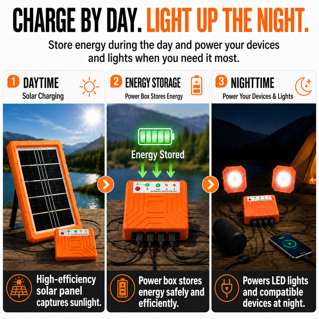 ☀️ Portable Solar Power Station & Outdoor Solar Generator Kit — All-In-One Backup Power, USB Device Hub & LED Camping Light 🏕️🔋