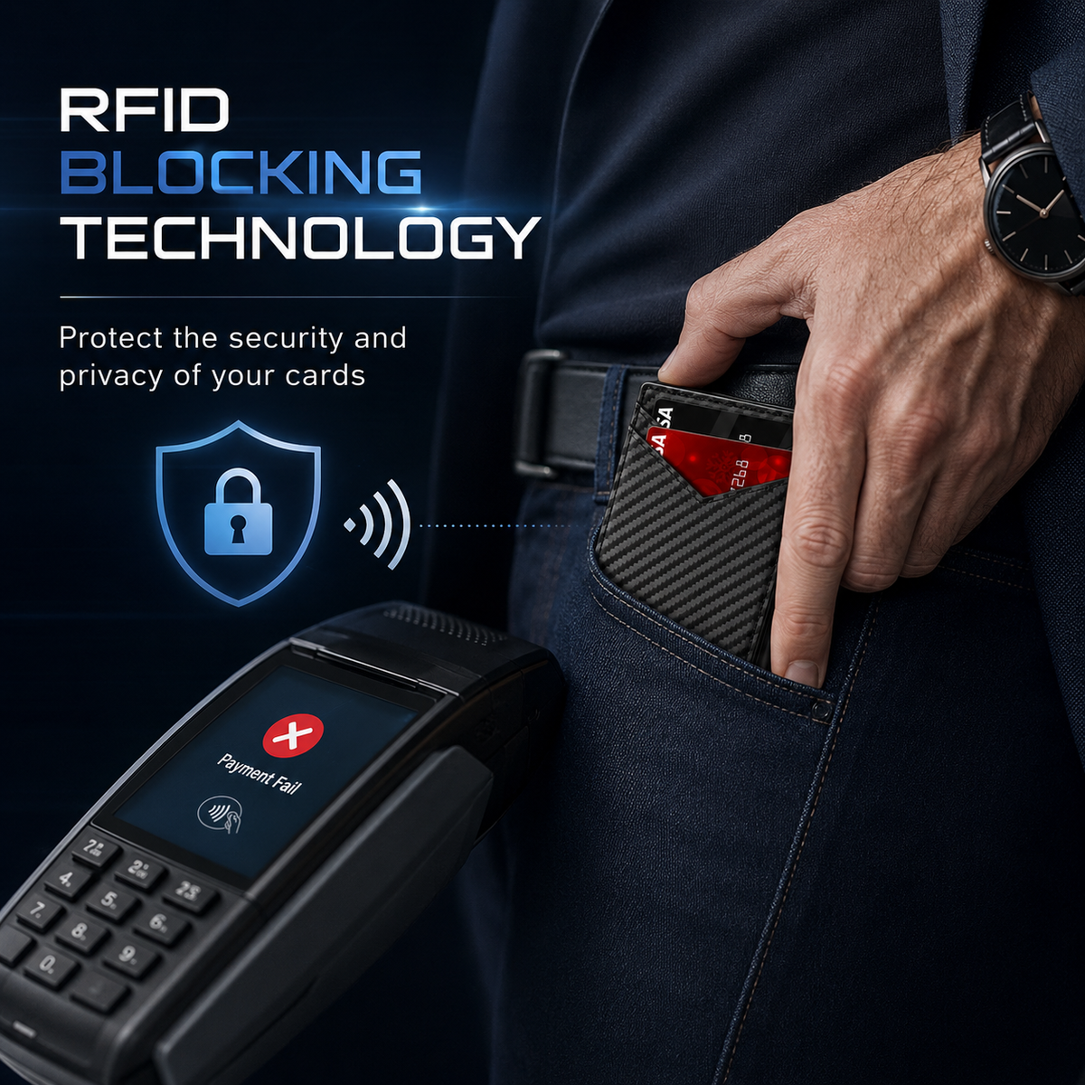 Men's Minimalist RFID Blocking Pop-Up Bifold Wallet with Magnetic Closure