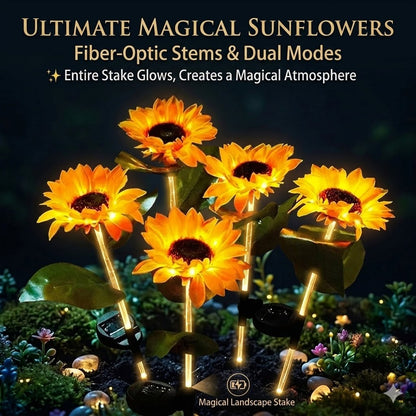 Enchanted Garden 30” Solar Sunflowers - Dual-Mode Light-Up Fiber Optic Yard Stakes