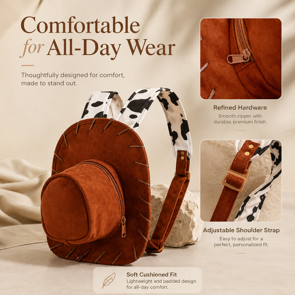 Retro Denim Hat Design Backpack - Stylish & Spacious Everyday Travel Companion
