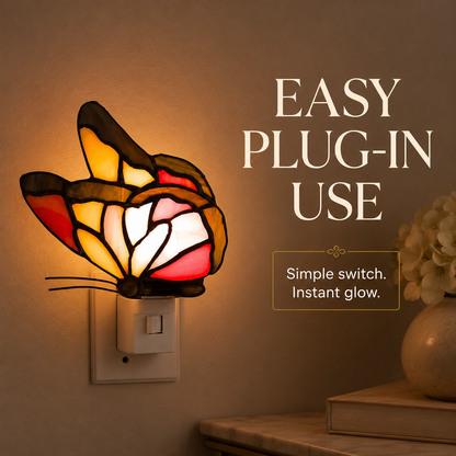 Vintage Orange Butterfly Stained Glass Accent Lamp